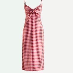J.Crew tie front gingham Dress. Size 14. Blue / Red
